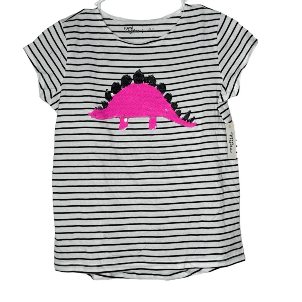 Rumi+Ryder Dinosaur Sequin Girls Size Large Short Sleeve Top